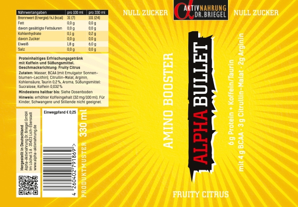 24 x 0,33l Alpha Bullet AMINO Booster | Fruity Citrus